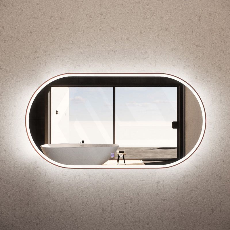 1200x700mm Oval Brushed Copper Framed LED Mirror Touch Sensor Horizontal Only