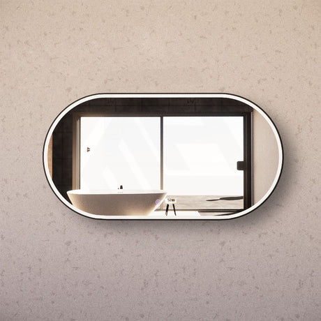 600/900/1200Mm Oval Black Framed Led Mirror Touch Sensor Horizontal/Vertical Installation Mirrors
