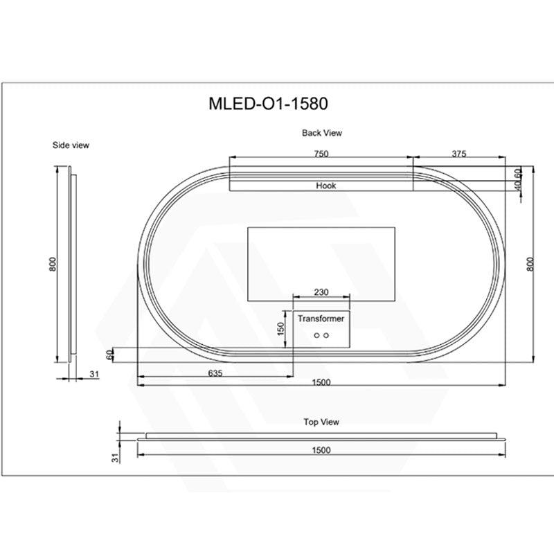 600/900/1200Mm Oval Gold Framed Led Mirror Touch Sensor Horizontal/Vertical Installation Mirrors