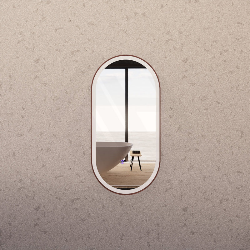 450x900mm Oval Brushed Copper Framed LED Mirror Touch Sensor Vertical Only