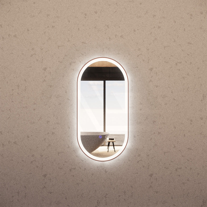 450x900mm Oval Brushed Copper Framed LED Mirror Touch Sensor Vertical Only