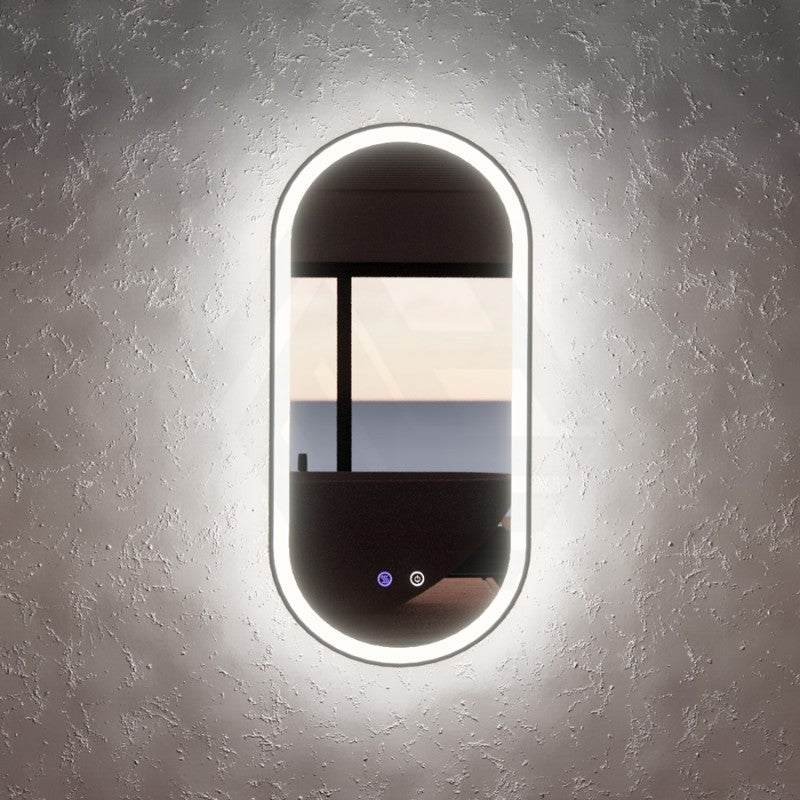 450x900mm Oval Black Framed Vertical LED Mirror