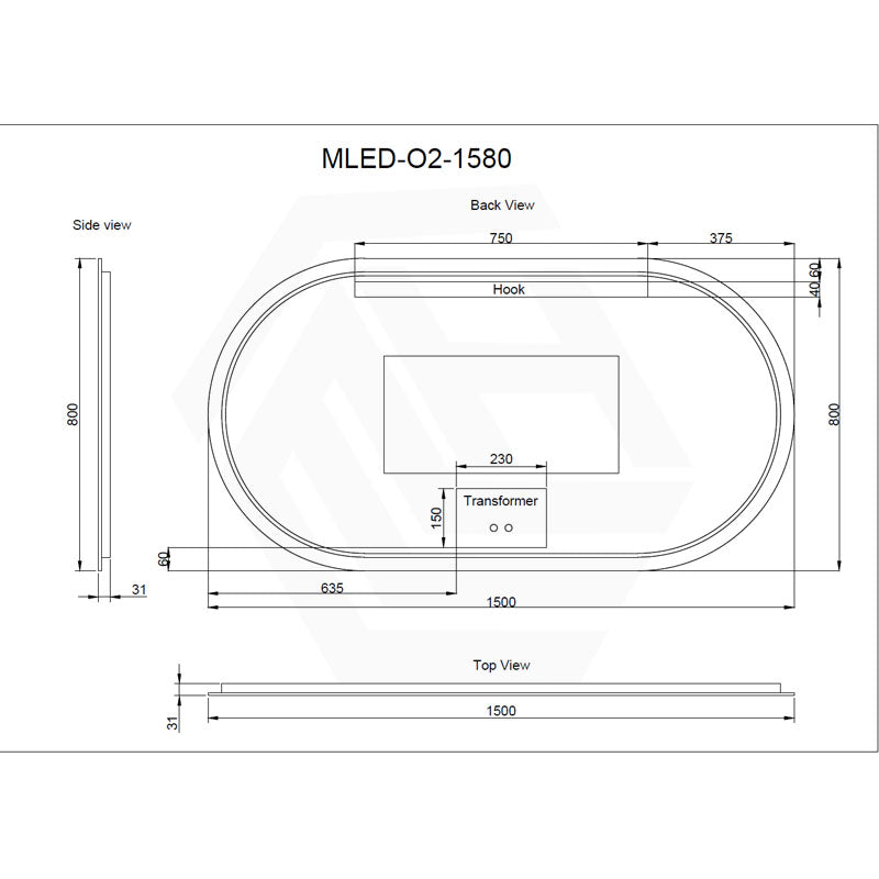 450/600/900/1200Mm Three Color Lights Oval Backlit Led Mirror Touch Sensor Horizontal/Vertical