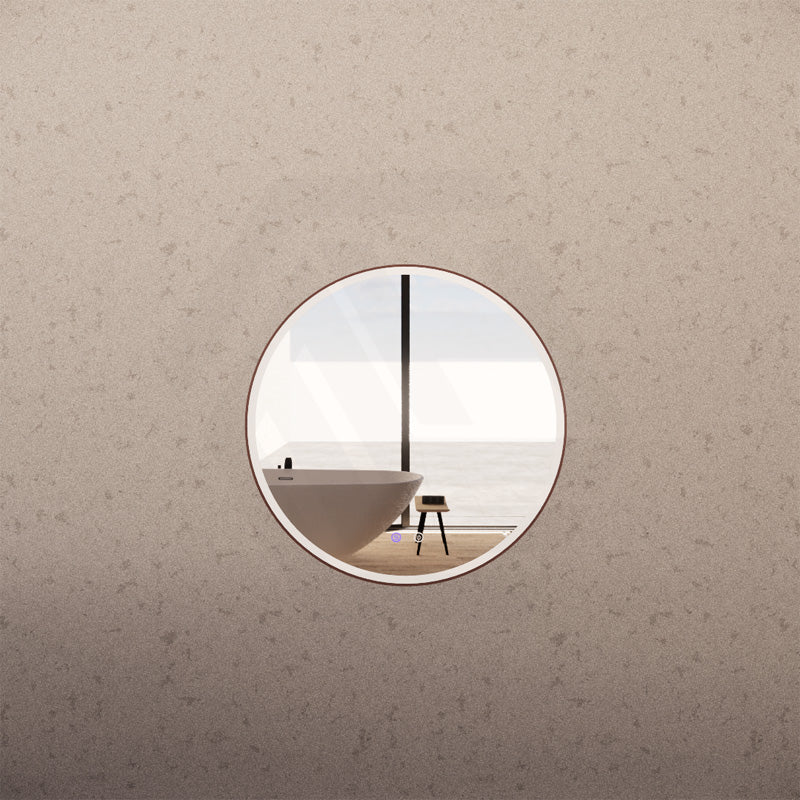 600mm Round Brushed Copper Framed LED Mirror with Easy Hooks and Dimmer