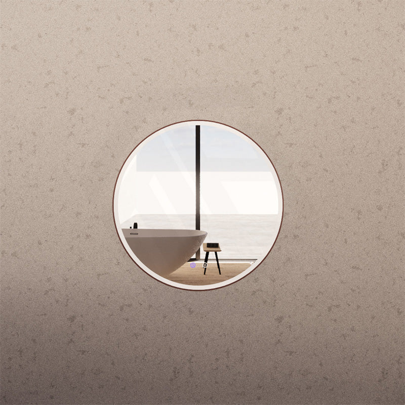 600mm Round Brushed Copper Framed LED Mirror with Easy Hooks and Dimmer