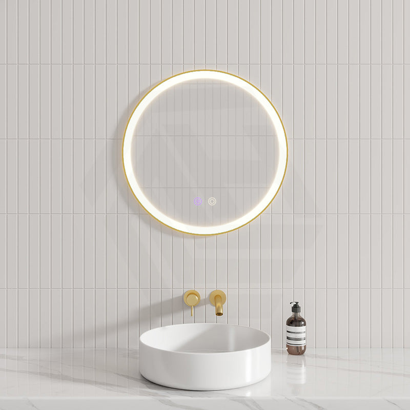 G#2(Gold) 600/800Mm Round Brushed Gold Framed Led Mirror With Easy Hooks And Dimmer Mirrors