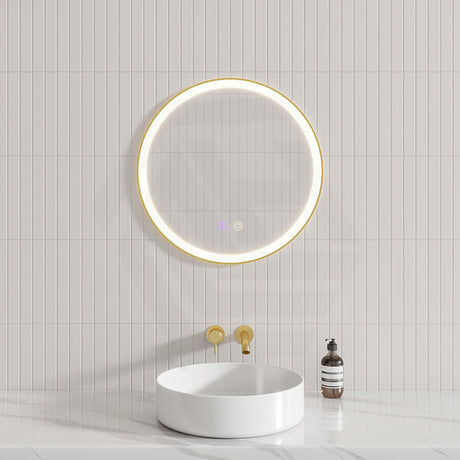 G#2(Gold) 600/800Mm Round Brushed Gold Framed Led Mirror With Easy Hooks And Dimmer Mirrors