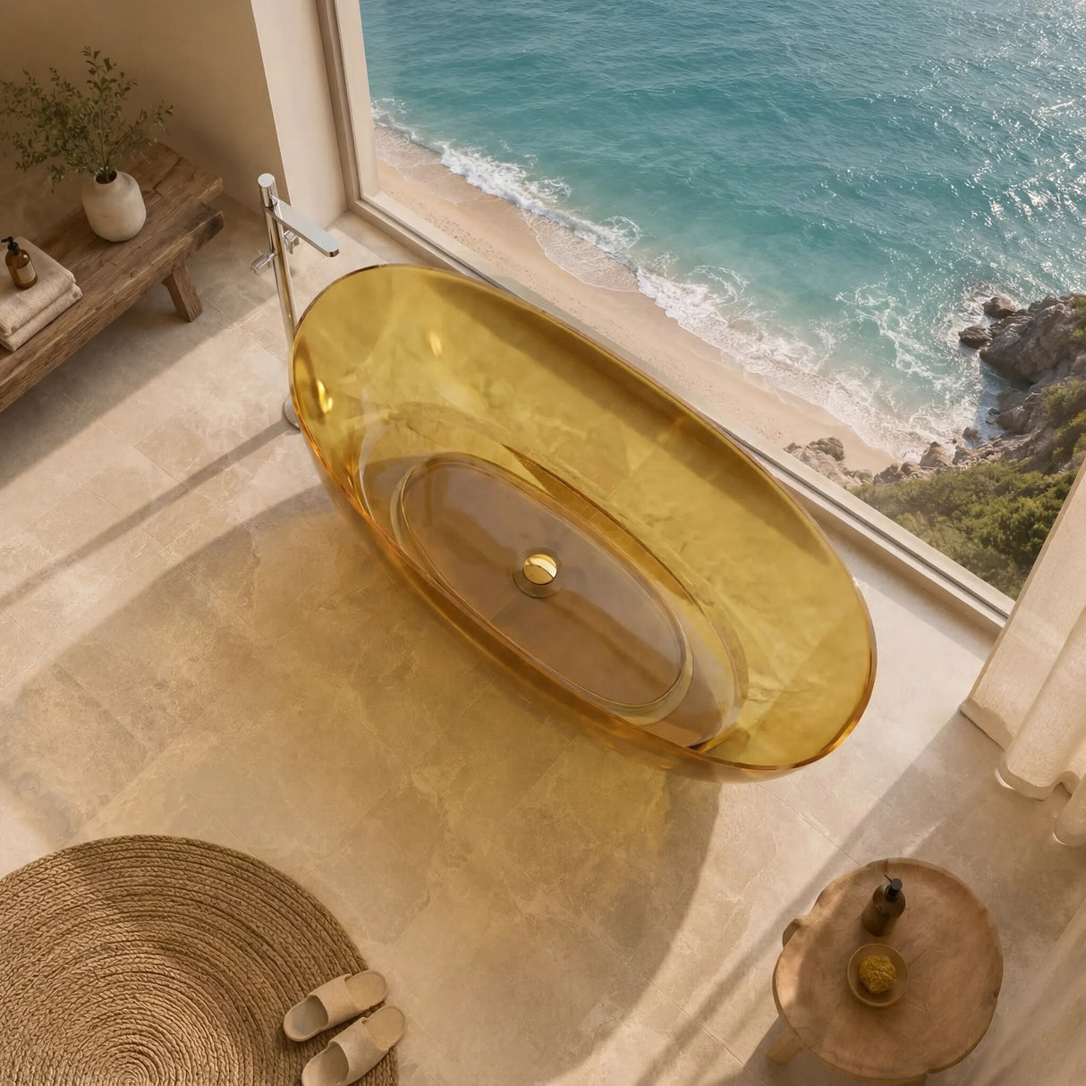 Noto Transparent Oval Shape Freestanding Bathtub NO Overflow 1500/1700mm - Custom Colours