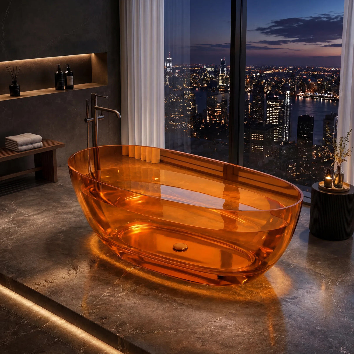 Noto Transparent Oval Shape Freestanding Bathtub NO Overflow 1500/1700mm - Custom Colours