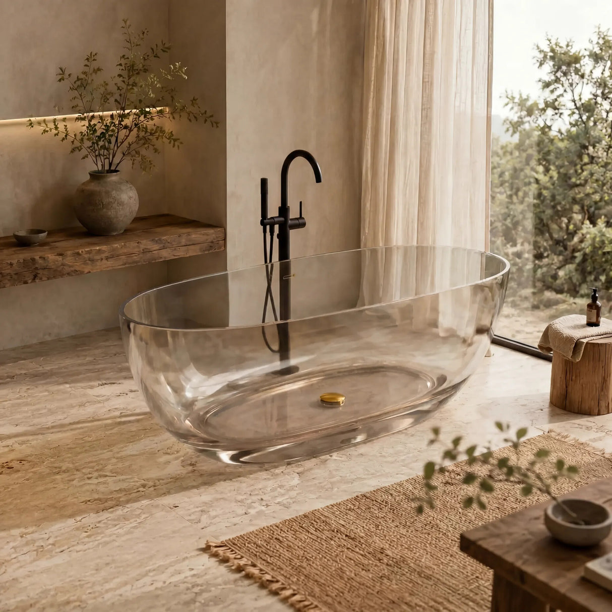 Noto Transparent Oval Shape Freestanding Bathtub NO Overflow 1500/1700mm - Custom Colours