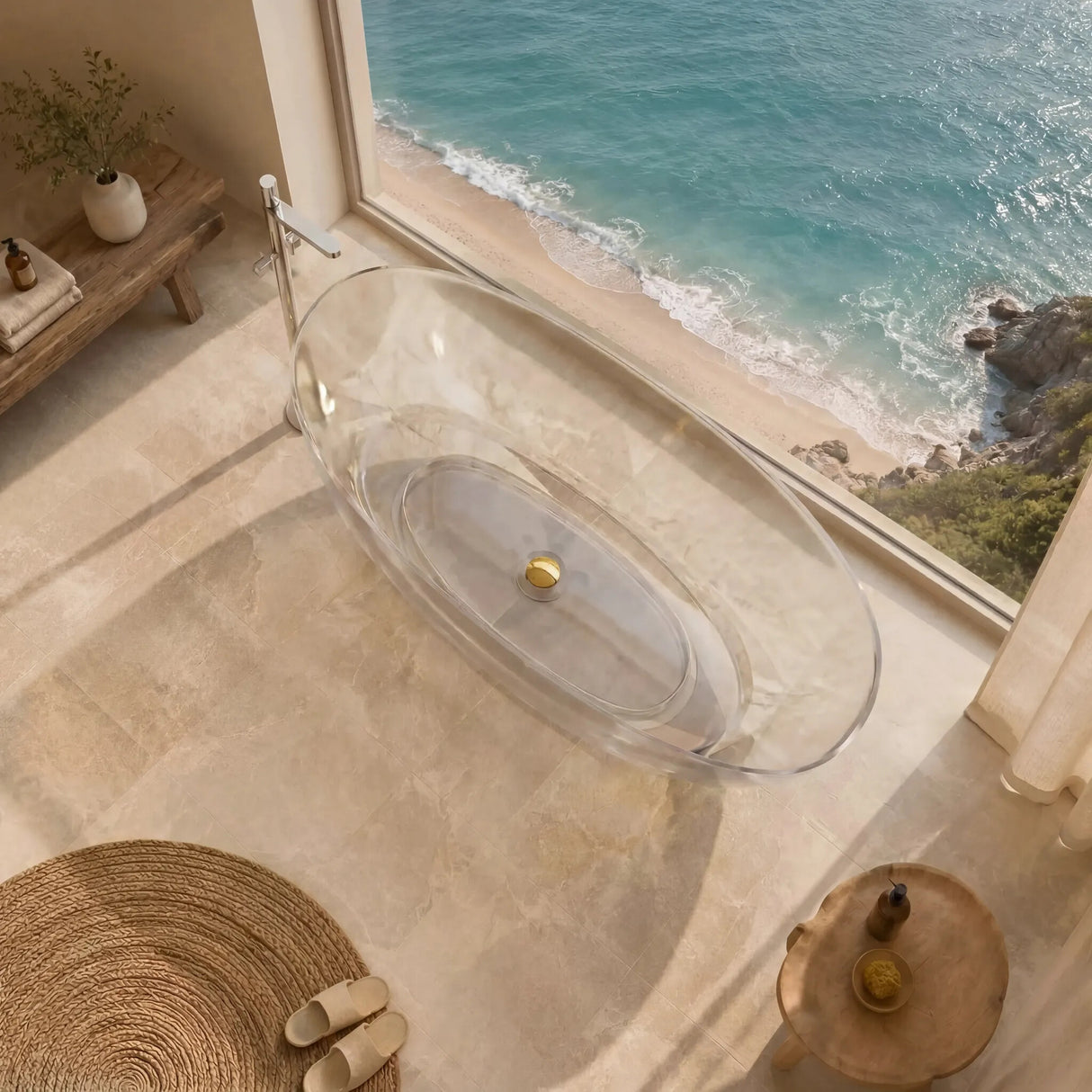 Noto Transparent Oval Shape Freestanding Bathtub NO Overflow 1500/1700mm - Custom Colours
