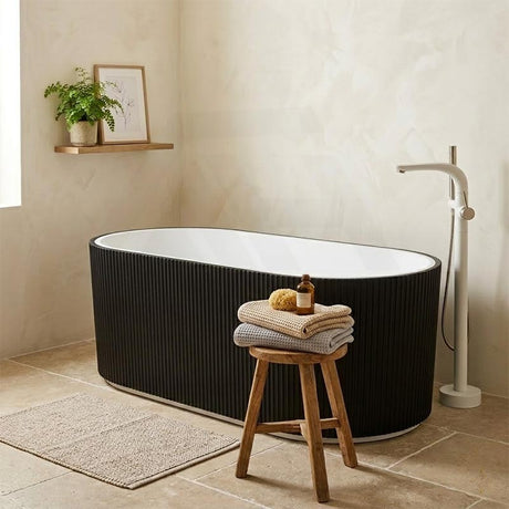 Oslo V-Groove Freestanding Bathtub Fluted NO Overflow 1500x750x580/1700x800x580mm - Matt White & Black