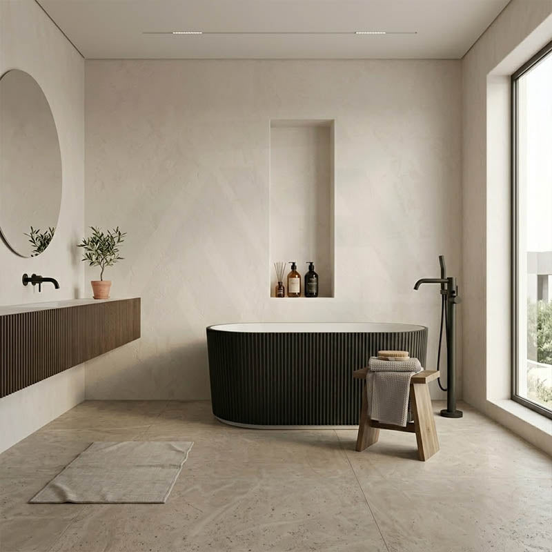 Oslo V-Groove Freestanding Bathtub Fluted NO Overflow 1500x750x580/1700x800x580mm - Matt White & Black