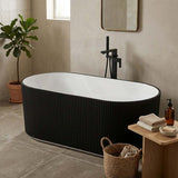 Oslo V-Groove Freestanding Bathtub Fluted NO Overflow 1500x750x580/1700x800x580mm - Matt White & Black