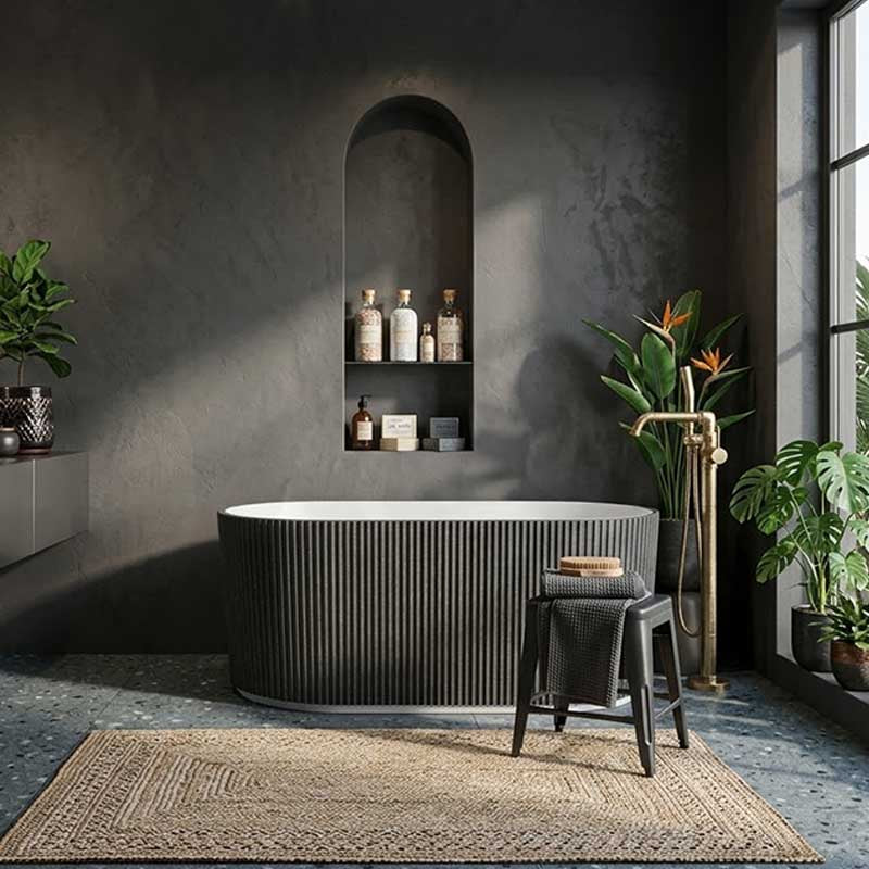 Oslo V-Groove Freestanding Bathtub Fluted NO Overflow 1500x750x580/1700x800x580mm - Matt White & Black