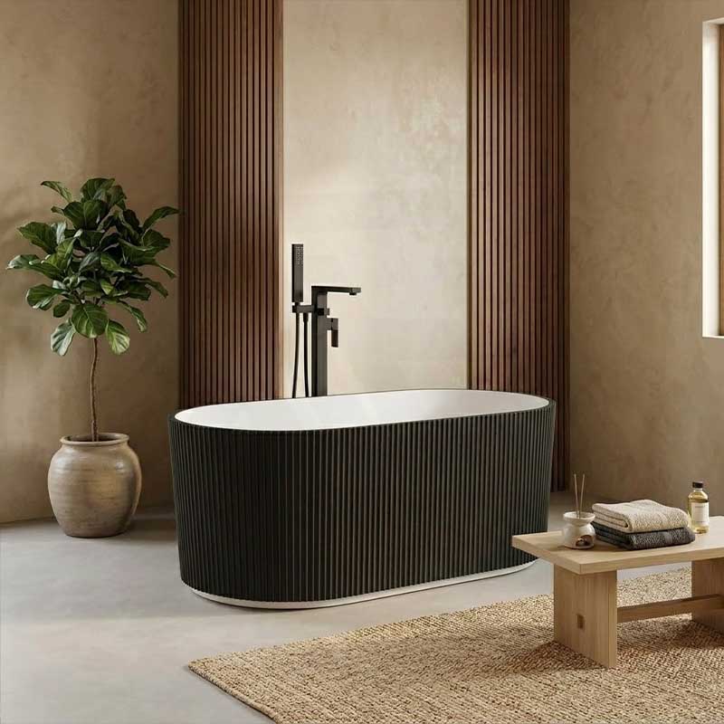 Oslo V-Groove Freestanding Bathtub Fluted NO Overflow 1500x750x580/1700x800x580mm - Matt White & Black