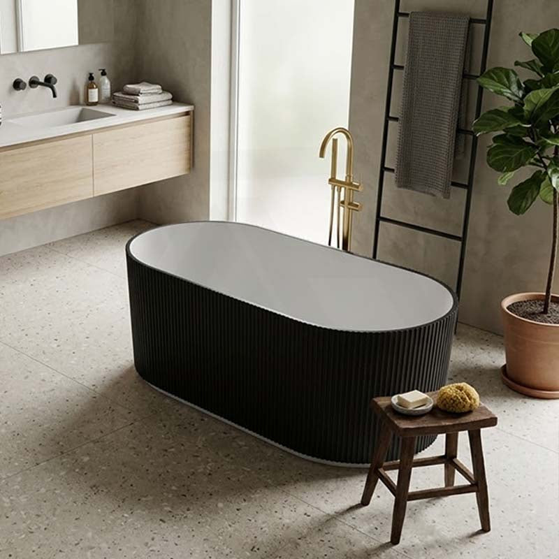 Oslo V-Groove Freestanding Bathtub Fluted NO Overflow 1500x750x580/1700x800x580mm - Matt White & Black
