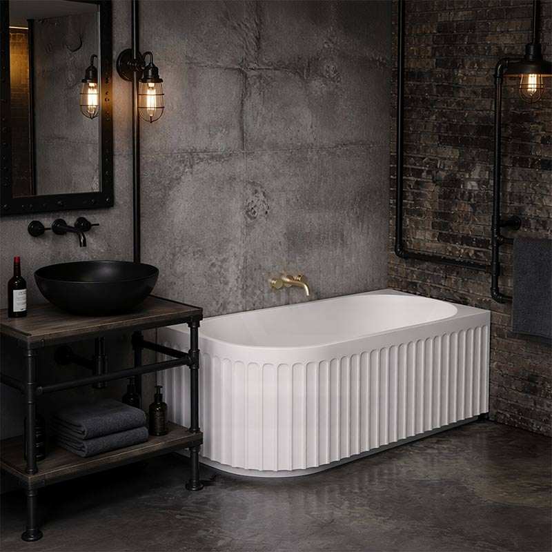 Roma Acrylic Left/Right Corner Bathtub NO Overflow 1500/1700mm - Gloss/Matt White