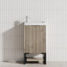 450X250X830Mm Vienna White Oak Fluted Freestanding One Door Mini Vanity With Overflow Poly Top