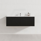 600-1500Mm Wall Hung Vanity Fluted Style Matt Black Color Pvc Coating Bathroom Vanities