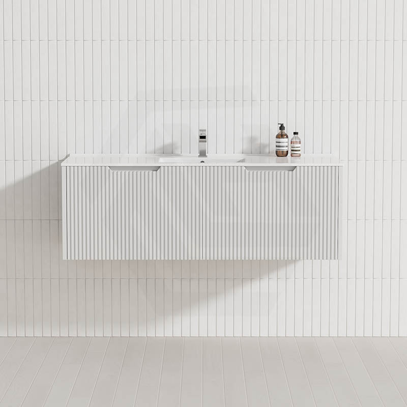 600-1500Mm Wall Hung Vanity Fluted Style Matt White Color Pvc Coating Bathroom Vanities