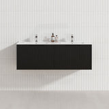 600-1500Mm Wall Hung Vanity Fluted Style Matt Black Color Pvc Coating Bathroom Vanities