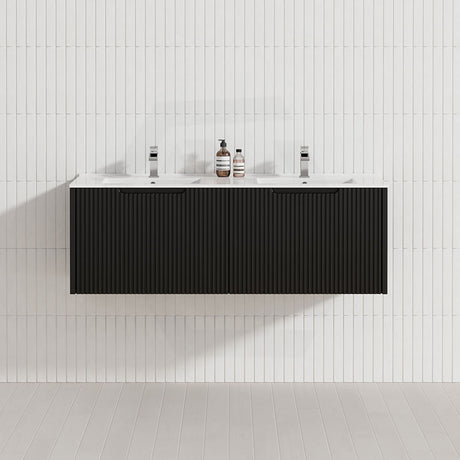 600-1500Mm Wall Hung Vanity Fluted Style Matt Black Color Pvc Coating Bathroom Vanities