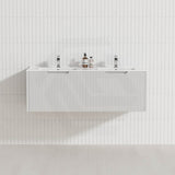600-1500Mm Wall Hung Vanity Fluted Style Matt White Color Pvc Coating Bathroom Vanities