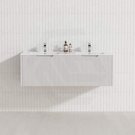 600-1500Mm Wall Hung Vanity Fluted Style Matt White Color Pvc Coating Bathroom Vanities