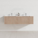 600-1500Mm Wall Hung Vanity Fluted Style American Oak Color Pvc Coating 1500Mm Double Bowls 