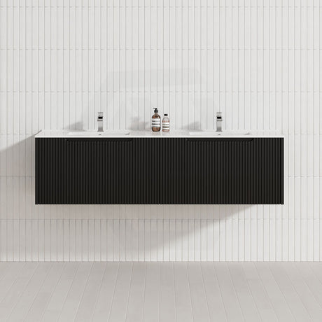 600-1500Mm Wall Hung Vanity Fluted Style Matt Black Color Pvc Coating Bathroom Vanities
