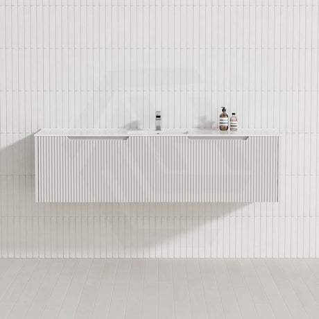 600-1500Mm Wall Hung Vanity Fluted Style Matt White Color Pvc Coating Bathroom Vanities