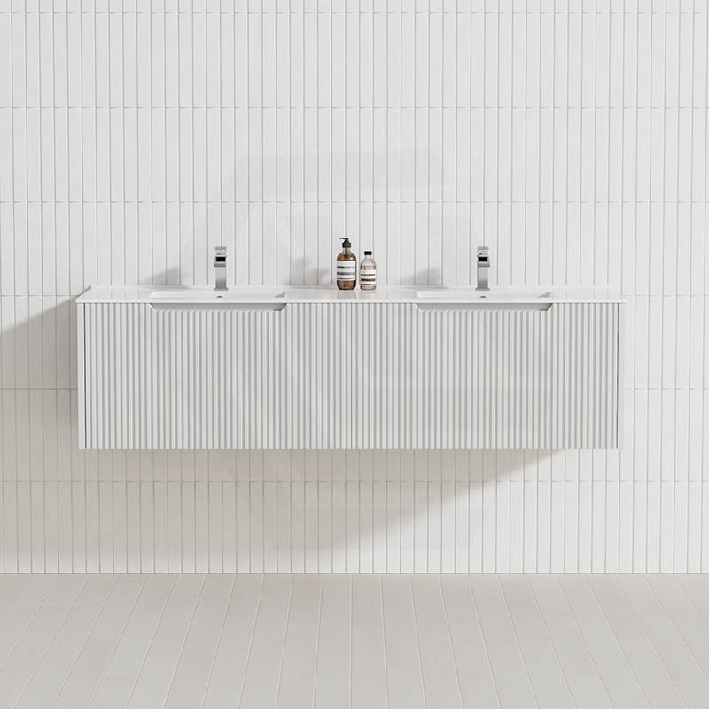 600-1500Mm Wall Hung Vanity Fluted Style Matt White Color Pvc Coating Bathroom Vanities