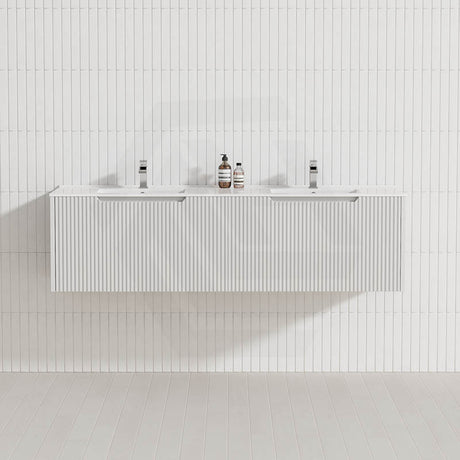 600-1500Mm Wall Hung Vanity Fluted Style Matt White Color Pvc Coating Bathroom Vanities