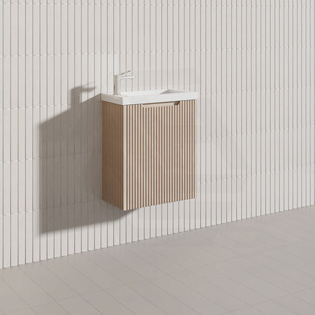 450x250x550mm Wall Hung Vanity Left Hand Hinge with Overflow Poly Top American Oak