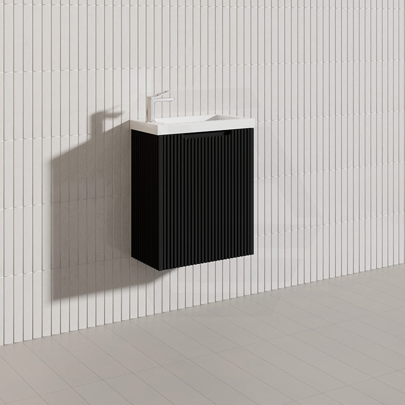 450x250x550mm Wall Hung Vanity Left Hand Hinge with Overflow Poly Top Matt Black