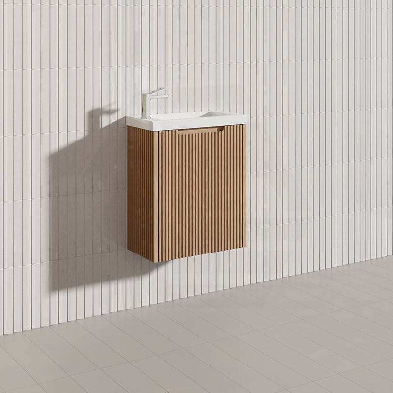 450x250x550mm Wall Hung Vanity Left Hand Hinge with Overflow Poly Top Solid Timber