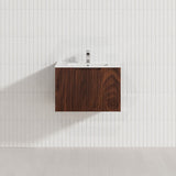 600-1500Mm Wall Hung Vanity Fluted Style Brown Oak Color Pvc Coating Vanities