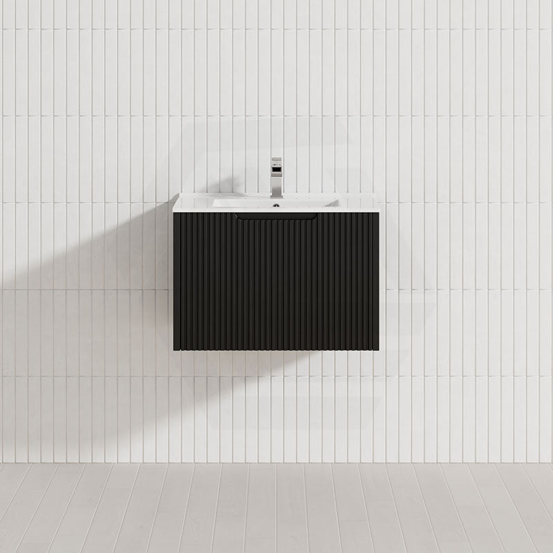 600-1500Mm Wall Hung Vanity Fluted Style Matt Black Color Pvc Coating Bathroom Vanities
