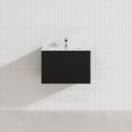 600-1500Mm Wall Hung Vanity Fluted Style Matt Black Color Pvc Coating Bathroom Vanities