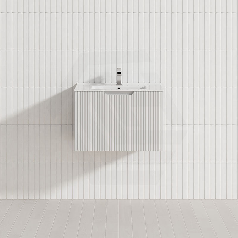 600-1500Mm Wall Hung Vanity Fluted Style Matt White Color Pvc Coating Bathroom Vanities