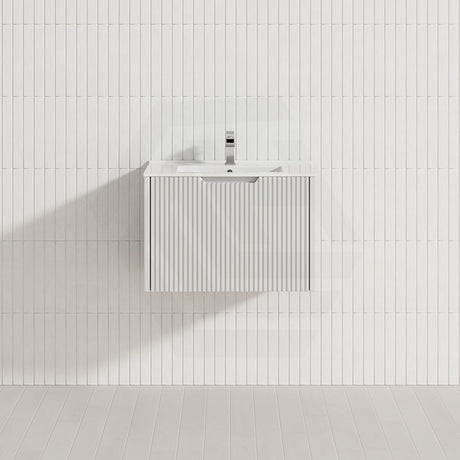 600-1500Mm Wall Hung Vanity Fluted Style Matt White Color Pvc Coating Bathroom Vanities