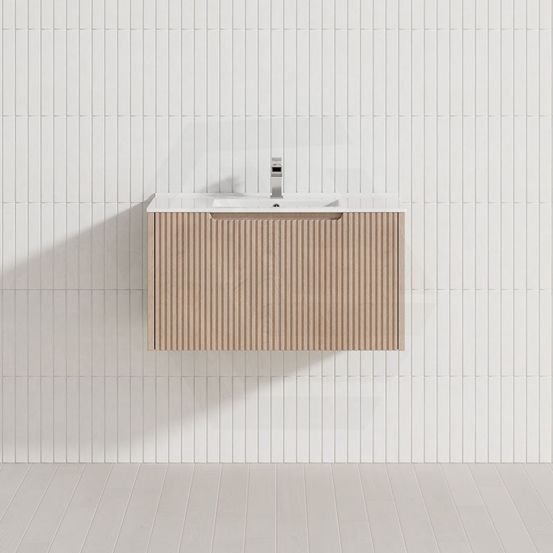 600-1500Mm Wall Hung Vanity Fluted Style American Oak Color Pvc Coating Bathroom Vanities