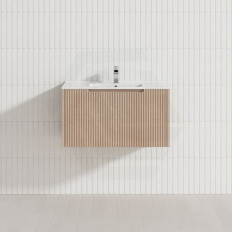 600-1500Mm Wall Hung Vanity Fluted Style American Oak Color Pvc Coating Bathroom Vanities