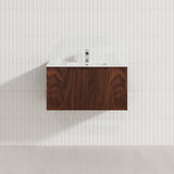 600-1500Mm Wall Hung Vanity Fluted Style Brown Oak Color Pvc Coating Vanities