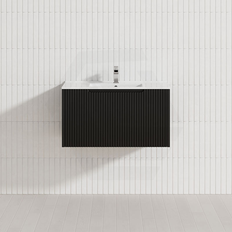 600-1500Mm Wall Hung Vanity Fluted Style Matt Black Color Pvc Coating Bathroom Vanities