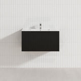 600-1500Mm Wall Hung Vanity Fluted Style Matt Black Color Pvc Coating Bathroom Vanities