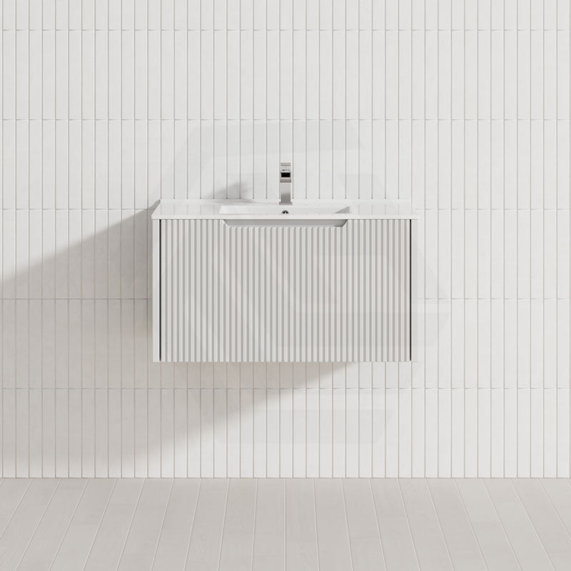 600-1500Mm Wall Hung Vanity Fluted Style Matt White Color Pvc Coating Bathroom Vanities