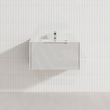600-1500Mm Wall Hung Vanity Fluted Style Matt White Color Pvc Coating Bathroom Vanities