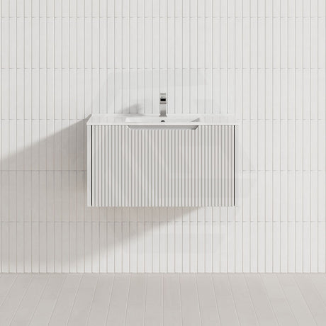 600-1500Mm Wall Hung Vanity Fluted Style Matt White Color Pvc Coating Bathroom Vanities